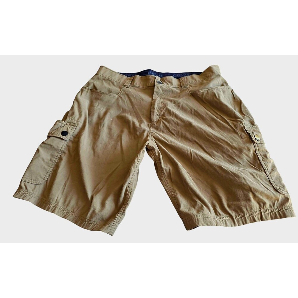 Orvis Cargo Shorts Mens Size 36 Brown Nylon Spandex Waistband Zip Back Pockets